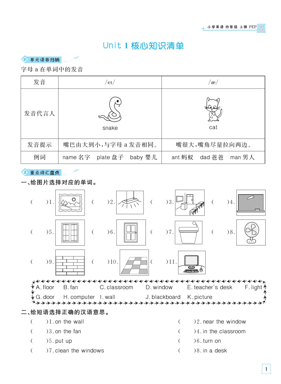 人教版英语四年级上册一起梳理单元知识.pdf_第1页