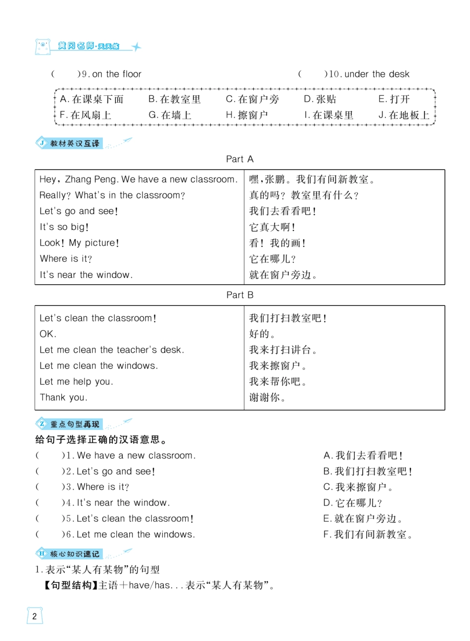 人教版英语四年级上册一起梳理单元知识.pdf_第2页