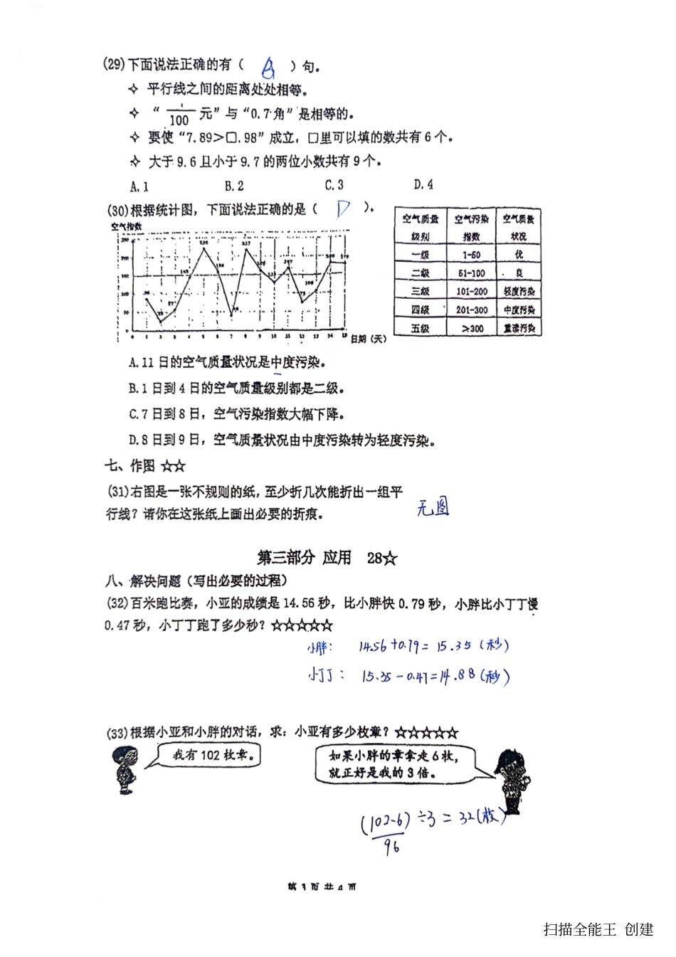 闵实验四年级下学期数学期末试卷（教师版）.pdf_第3页