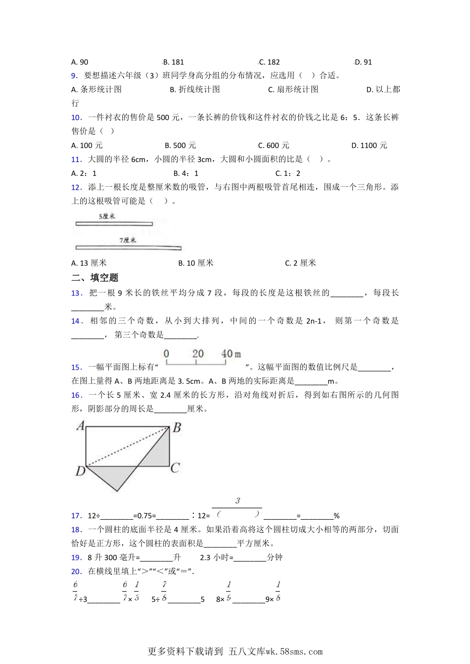 2020-2021上海桃李园实验学校小升初数学模拟试卷(含答案).pdf_第2页