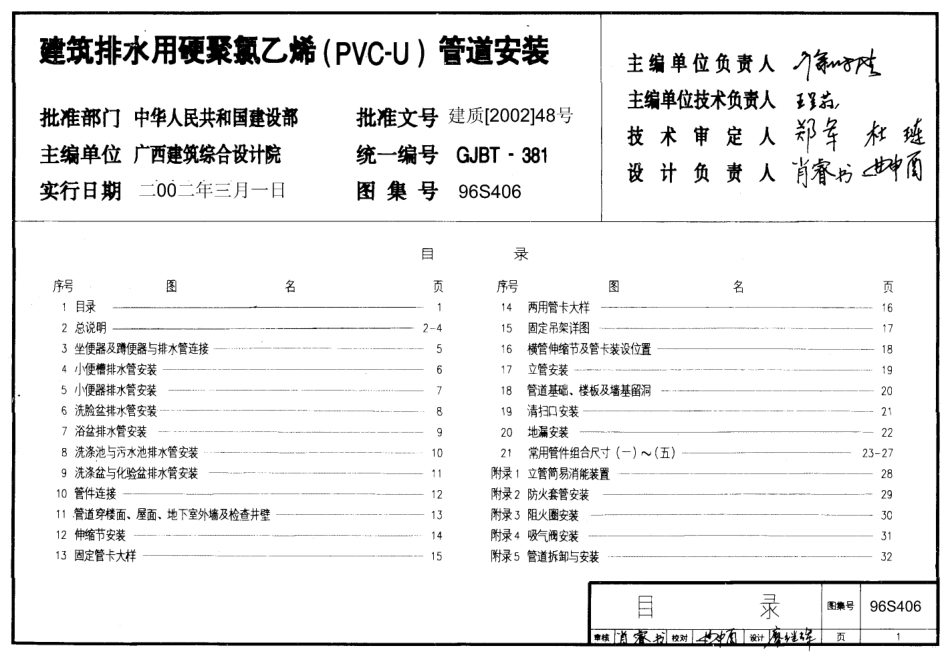 96S406建筑排水用硬聚氯乙烯(PVC-U)管道安装.pdf_第1页