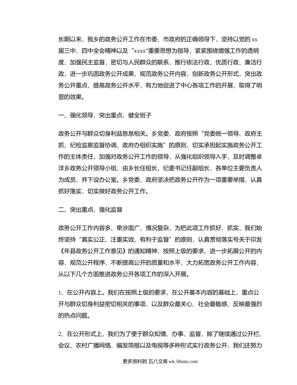 乡镇政务公开自查工作及成效报告.docx_第1页