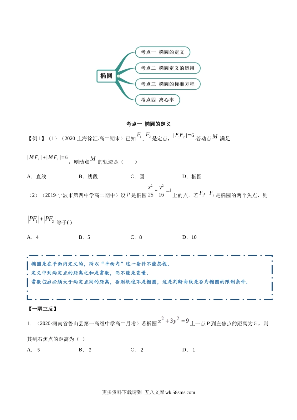 高二数学新教材选择性必修第一册-人教A版-3.1.1 椭圆第一课时精讲原卷版.docx_第2页