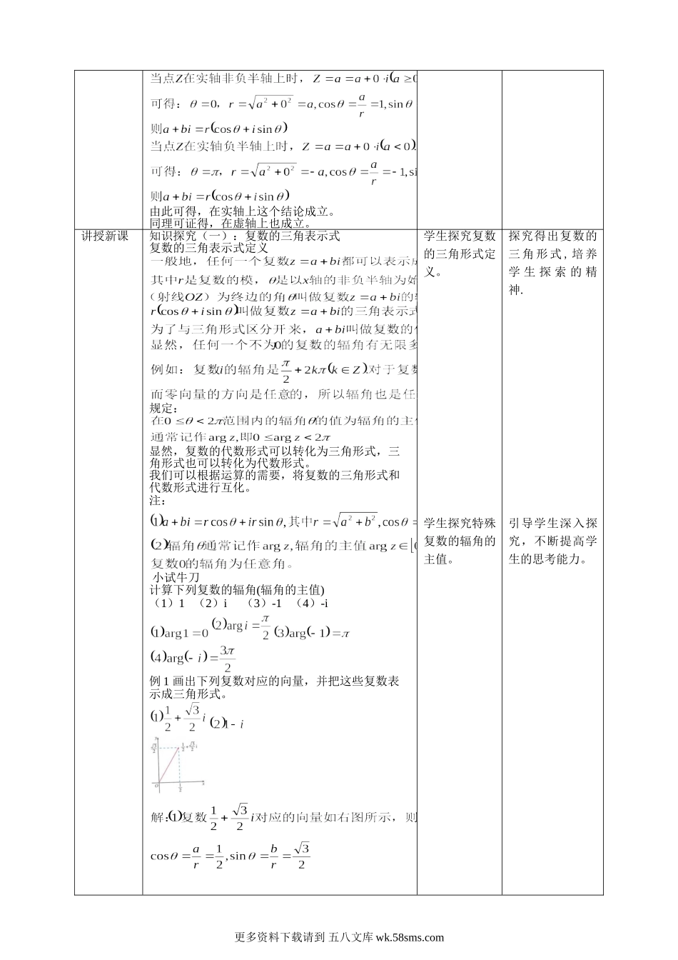 新人教版高中数学五本书全套同步教学设计教案_必修二_7.3复数的三角表示.doc_第2页