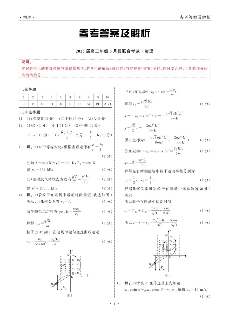 辽宁省点石联考2025届高三年级3月份联合考试物理答案.pdf_第1页