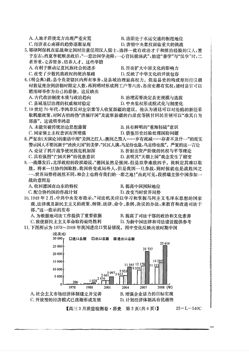 山西省三晋卓越联盟2025届高三3月联考（25-L-540C）历史+答案.pdf_第2页