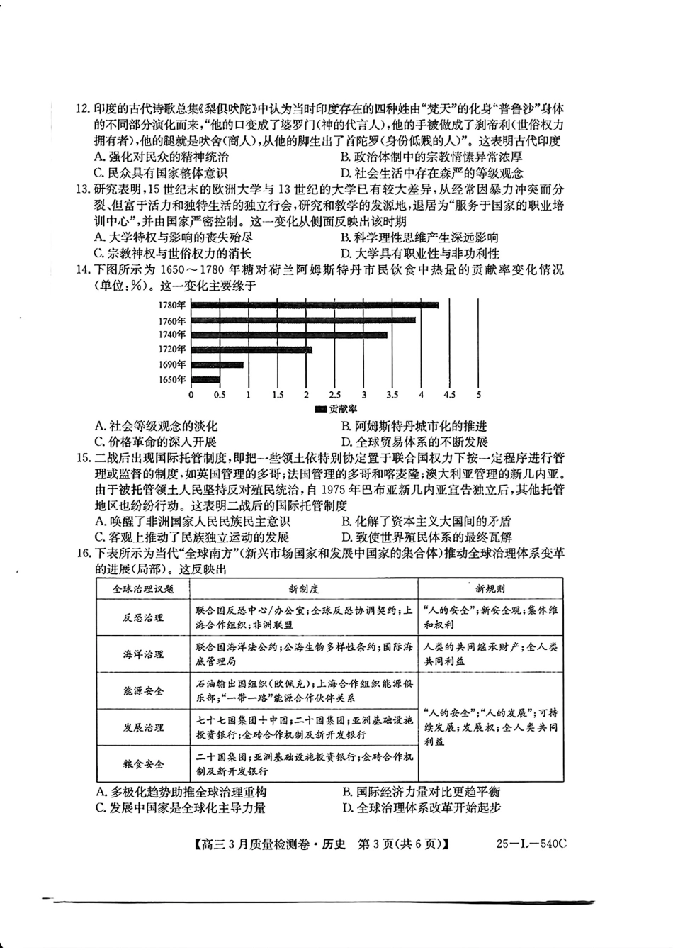 山西省三晋卓越联盟2025届高三3月联考（25-L-540C）历史+答案.pdf_第3页