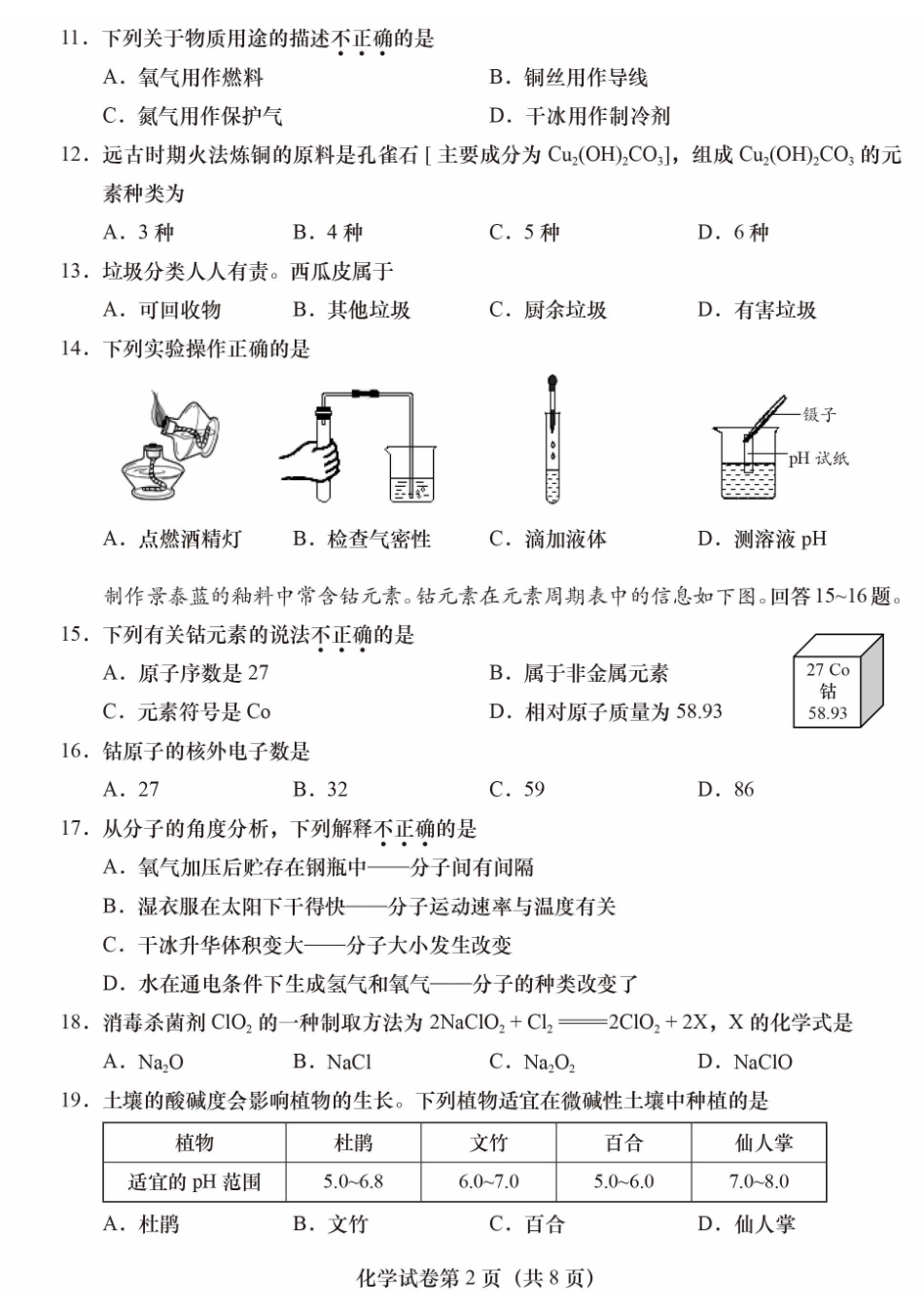 2024北京燕山初三二模化学.pdf_第2页