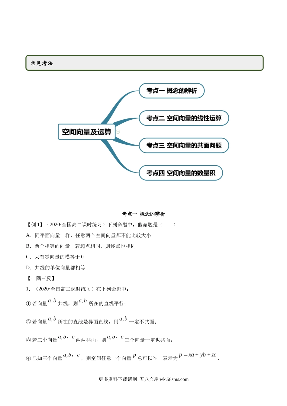 高二数学新教材选择性必修第一册人教A版_1.1 空间向量及其运算精讲原卷版.docx_第2页