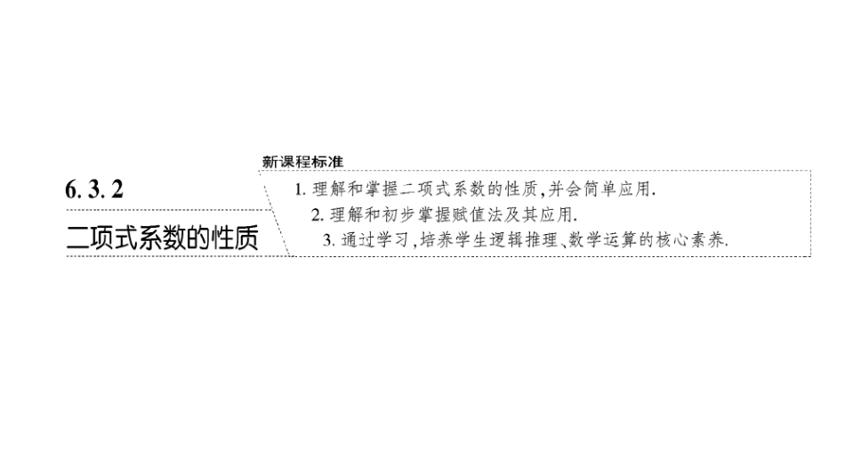人教A版数学选择性必修课程学案高中同步导学6.3.2  二项式系数的性质.ppt_第1页