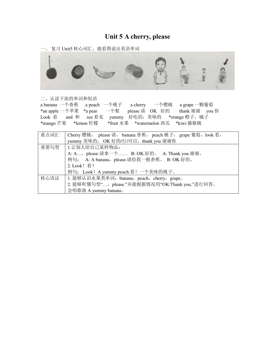【译林版英语小学一年级上册】 Unit5 知识点梳理.pdf_第1页