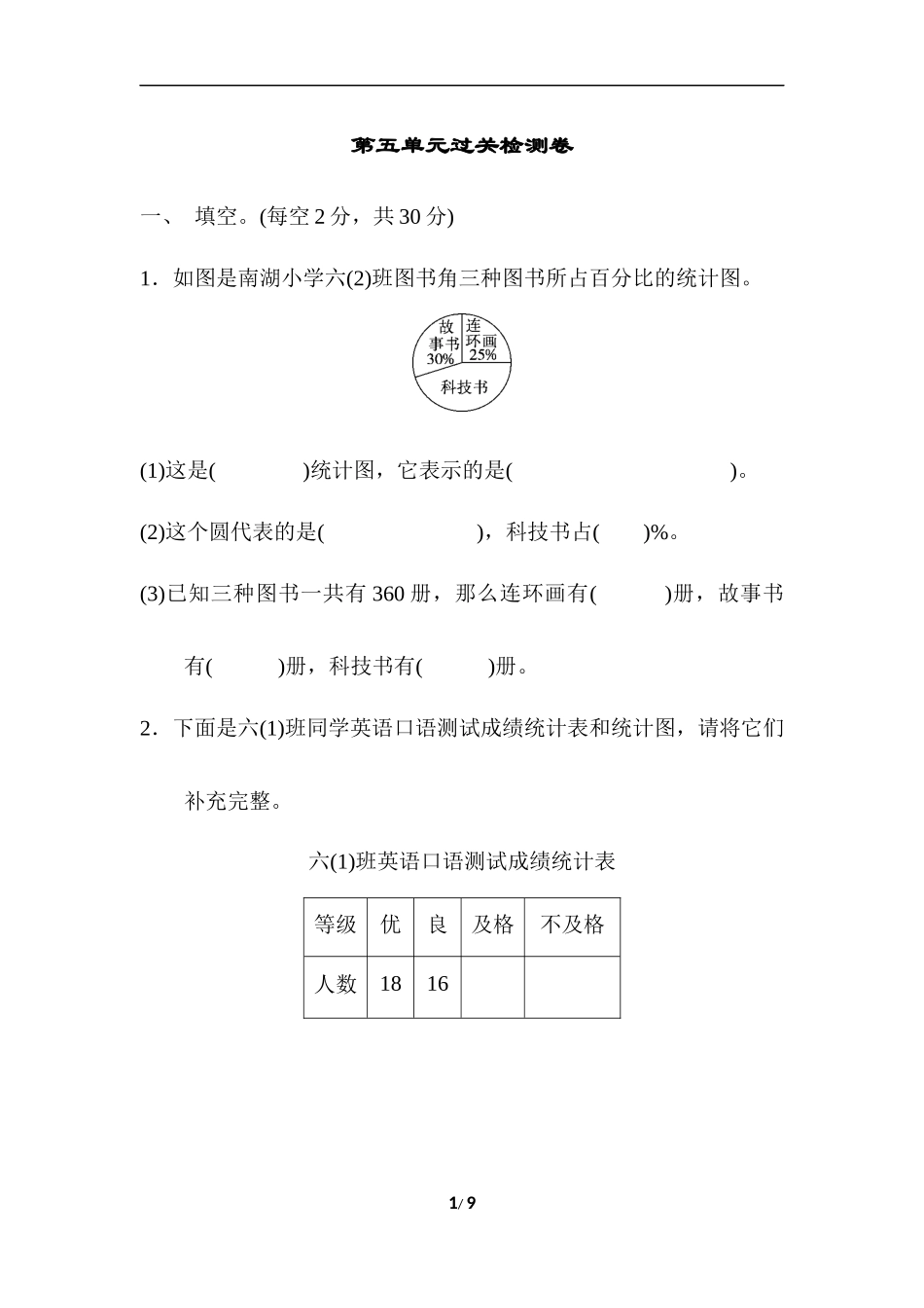 【北师大版数学小学六年级上册】第五单元测试卷6（含答案）.docx_第1页
