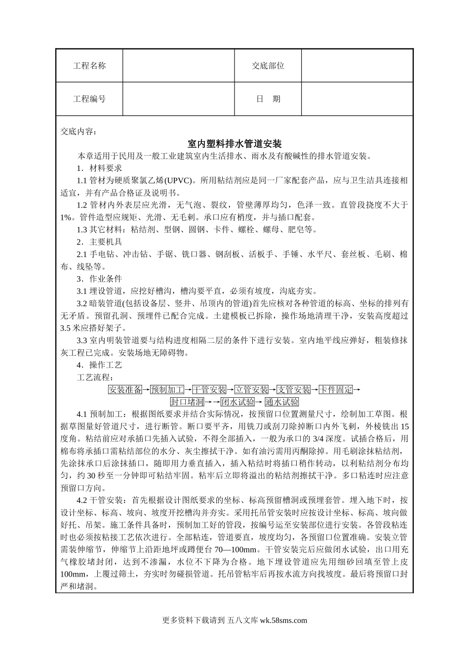 室内塑料排水管道安装技术交底.doc_第1页