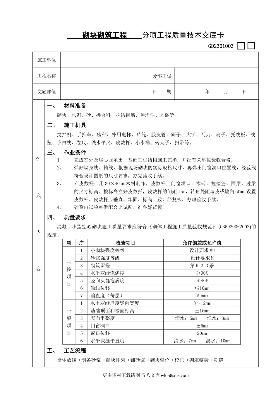 砌块砌筑工程分项工程质量技术交底卡.doc_第1页