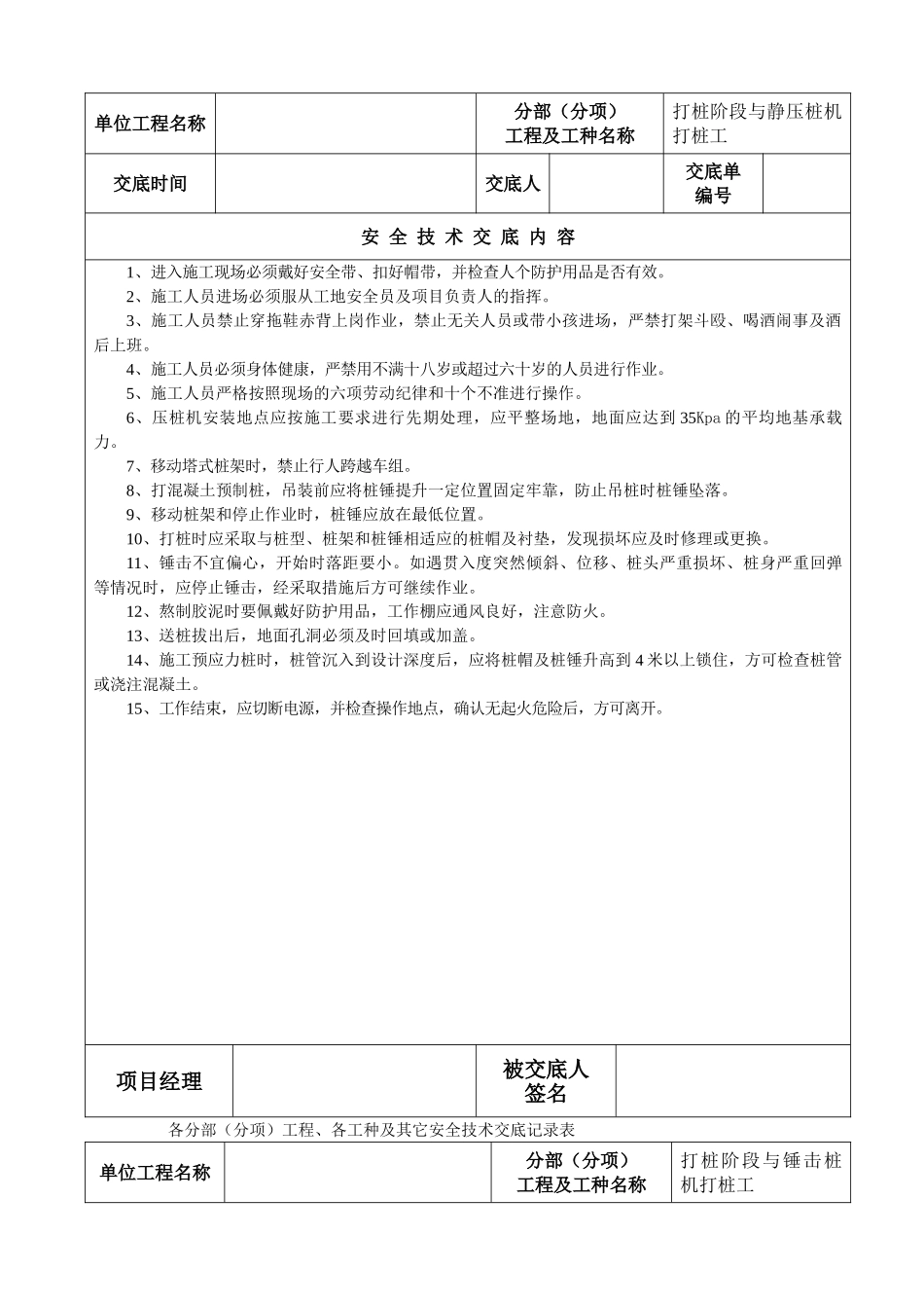 各分部(分项)工程、各工种及其它安全技术交底记录表.doc_第2页