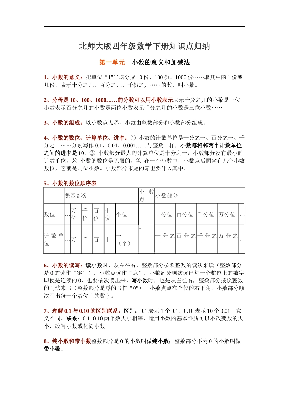 北师大版小学四年级数学下册全册知识点归纳 (1).docx_第1页