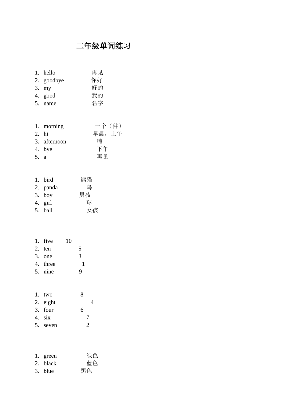（人教新起点）二年级单词练习题.doc_第1页