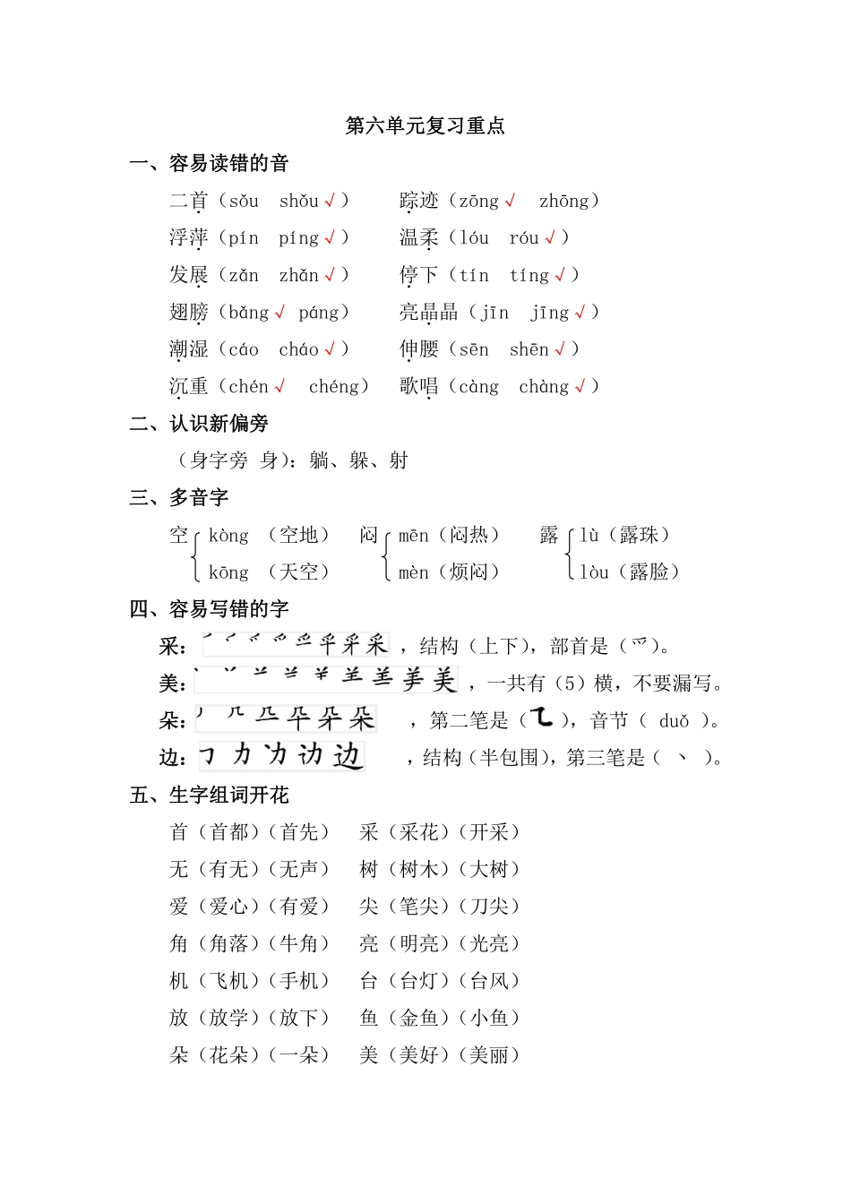 部编版语文一年级下册第六单元复习重点.pdf_第1页
