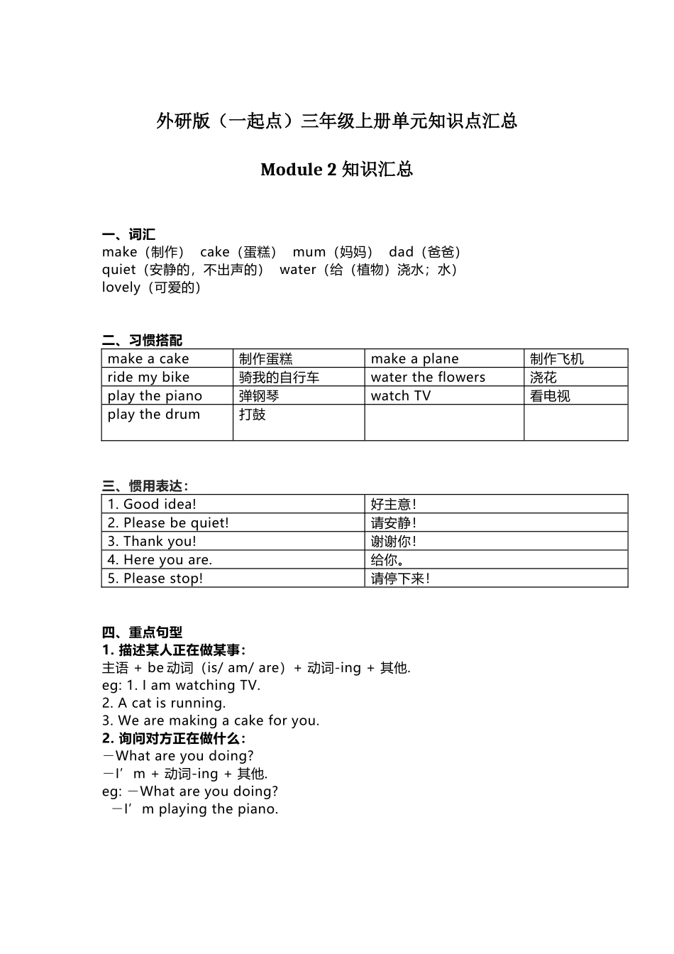 外研版（一起点）英语三年级上册Module2知识点.docx_第1页