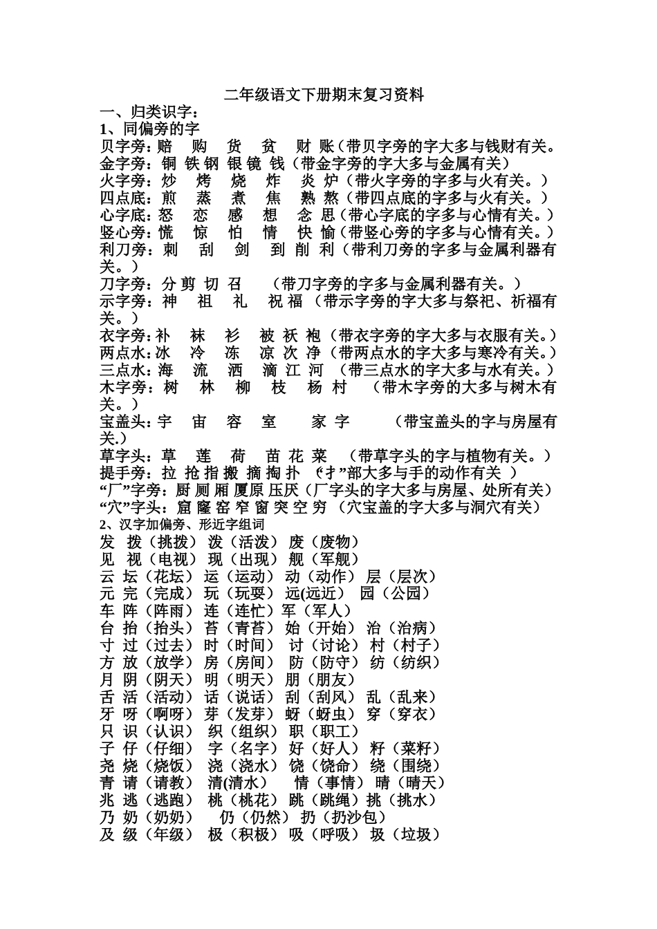 小学二年级语文下册期末复习资料(2).doc_第1页