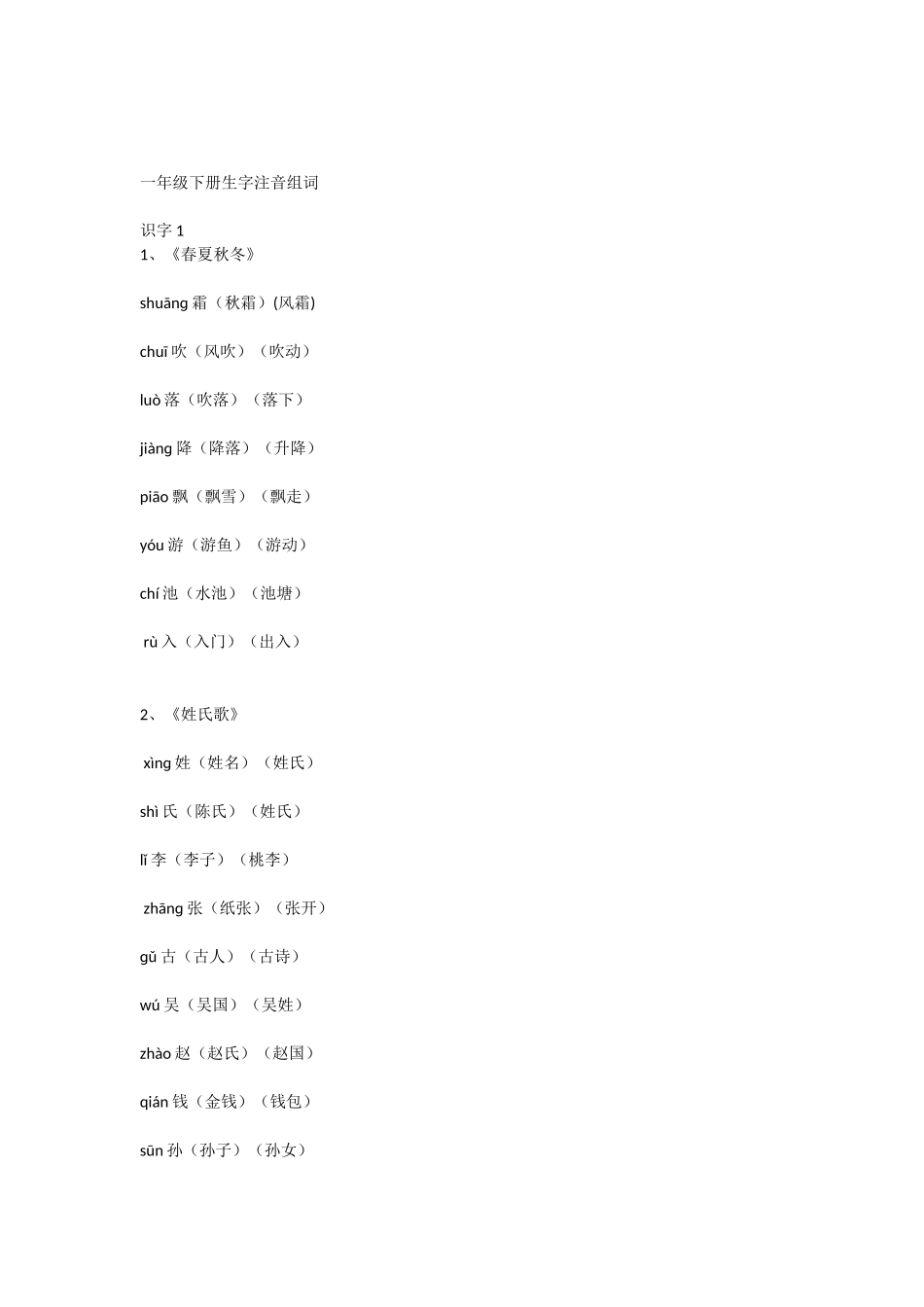 一年级下册生字注音组词.docx_第1页