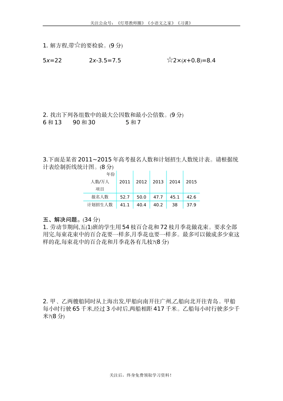 苏教版五年级下册数学-期中测试卷（二）.docx_第2页