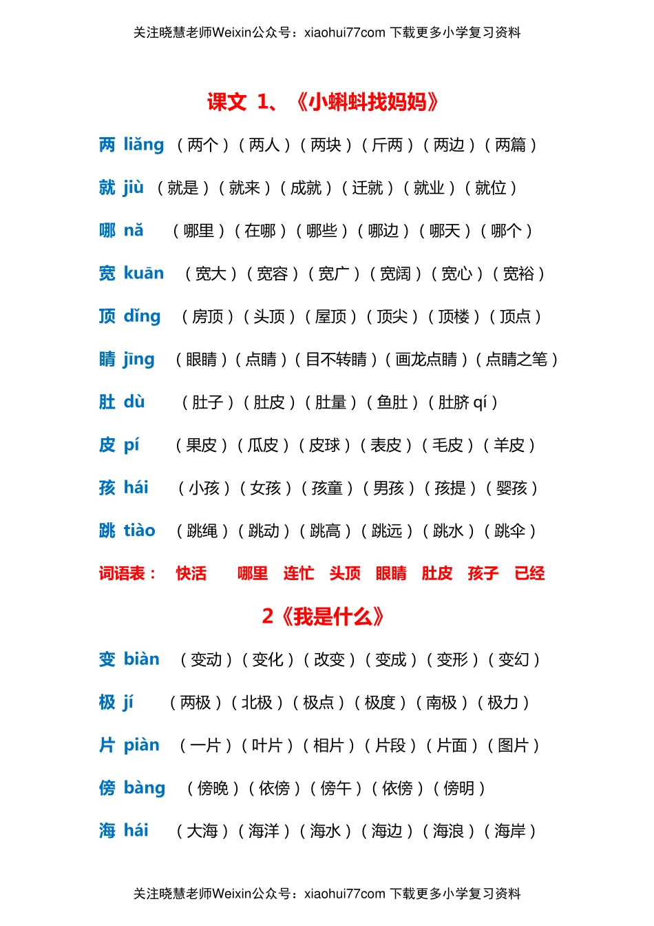 部编版二年级语文上册生字拼音组词.pdf_第1页