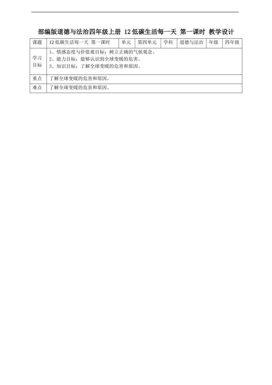 12 低碳生活每一天  第一课时 教案.doc_第1页