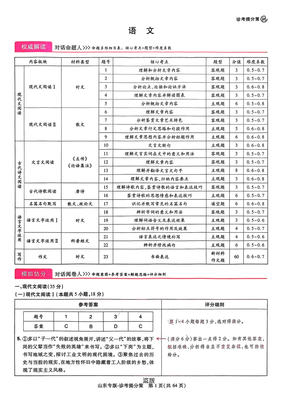 2024王后雄山东专版——语文答案.pdf_第1页