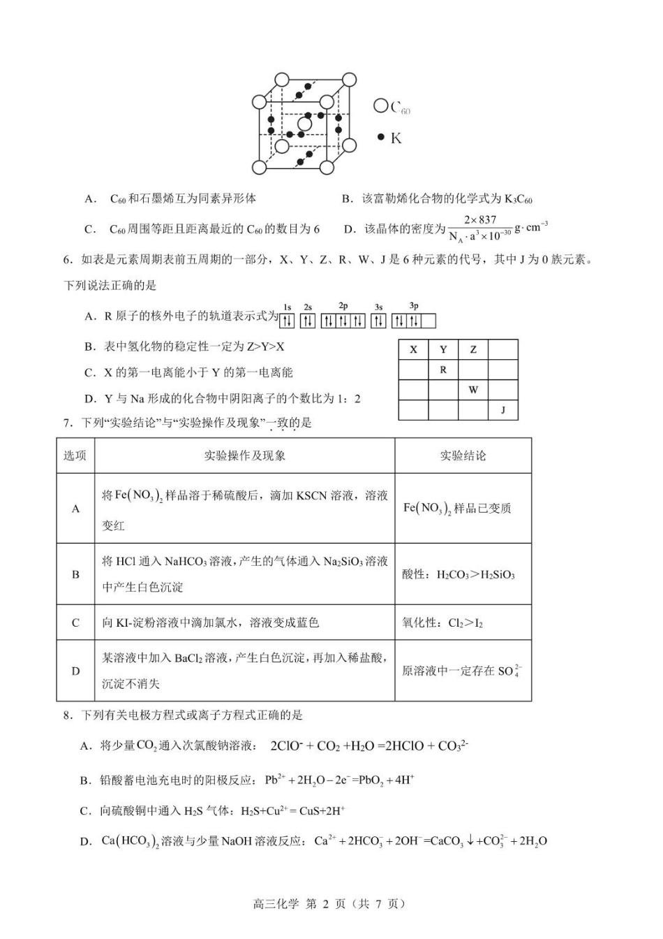 贵州思南中学高三上(月考Ⅱ)-化学试题+答案.pdf_第2页
