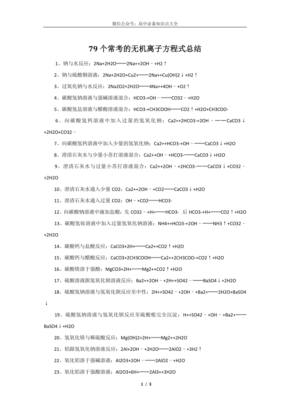 高中化学79个常考的无机离子方程式.pdf_第1页