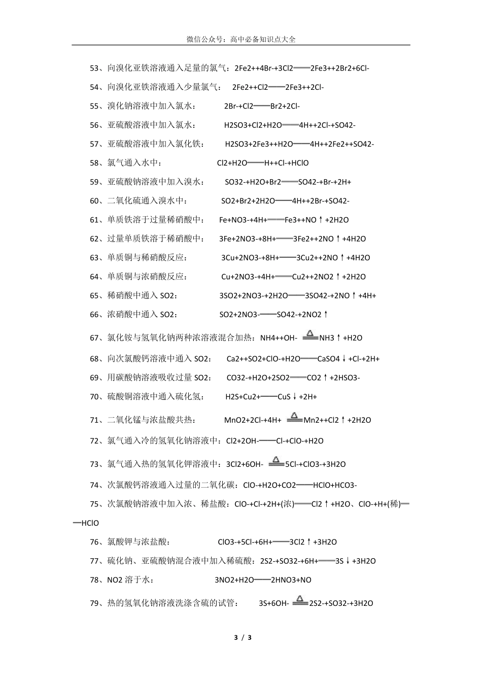 高中化学79个常考的无机离子方程式.pdf_第3页