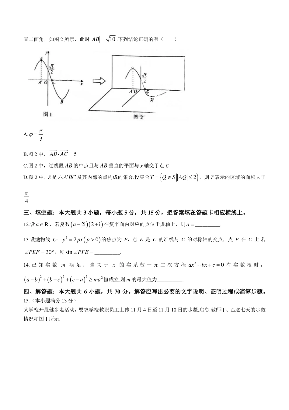 广东深圳中学2024届高三寒假开学适用性考试数学试题.pdf_第3页