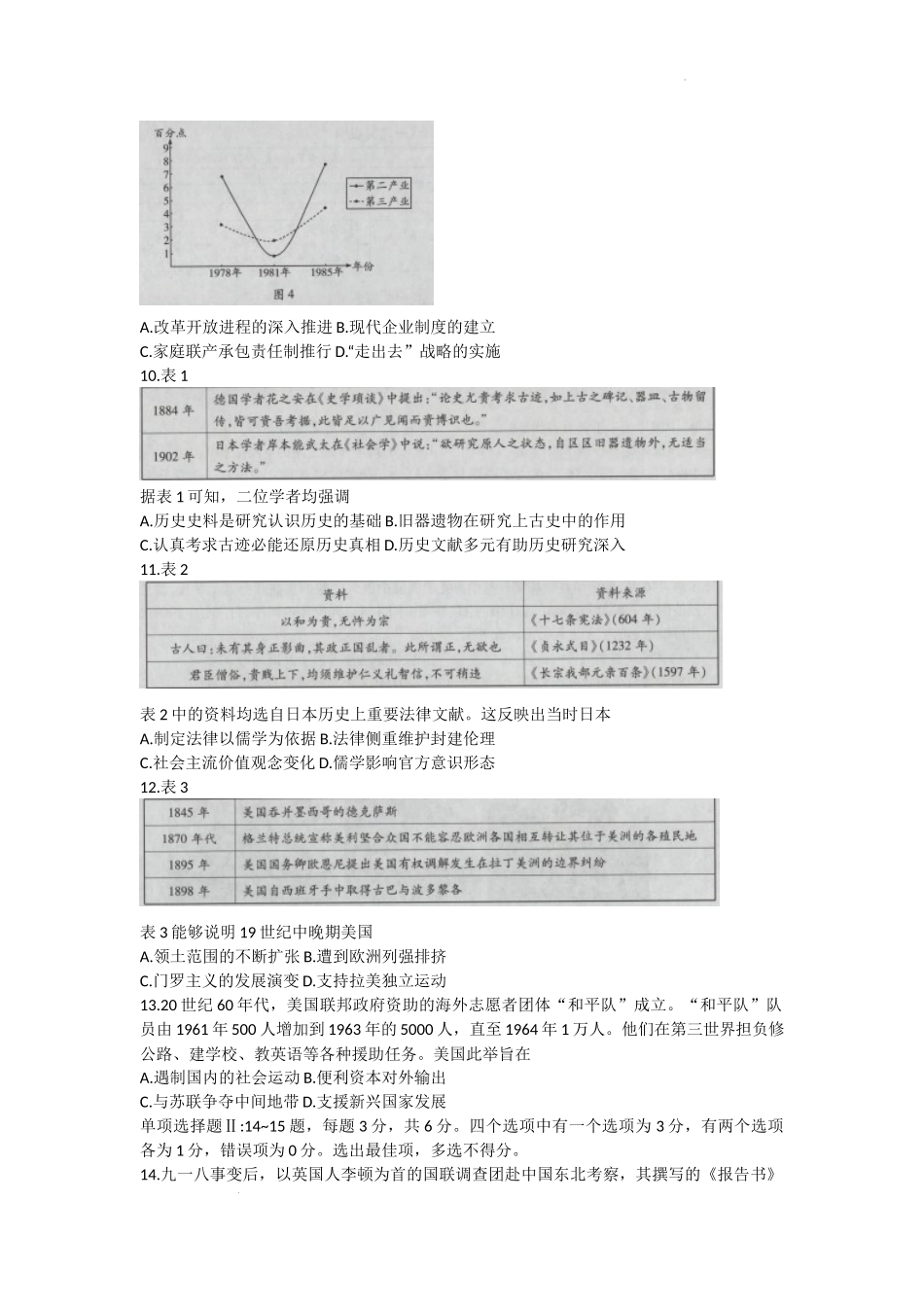 海南省天一大联考2023-2024学年高三学业水平诊断考试（四）历史试题+答案.docx_第3页