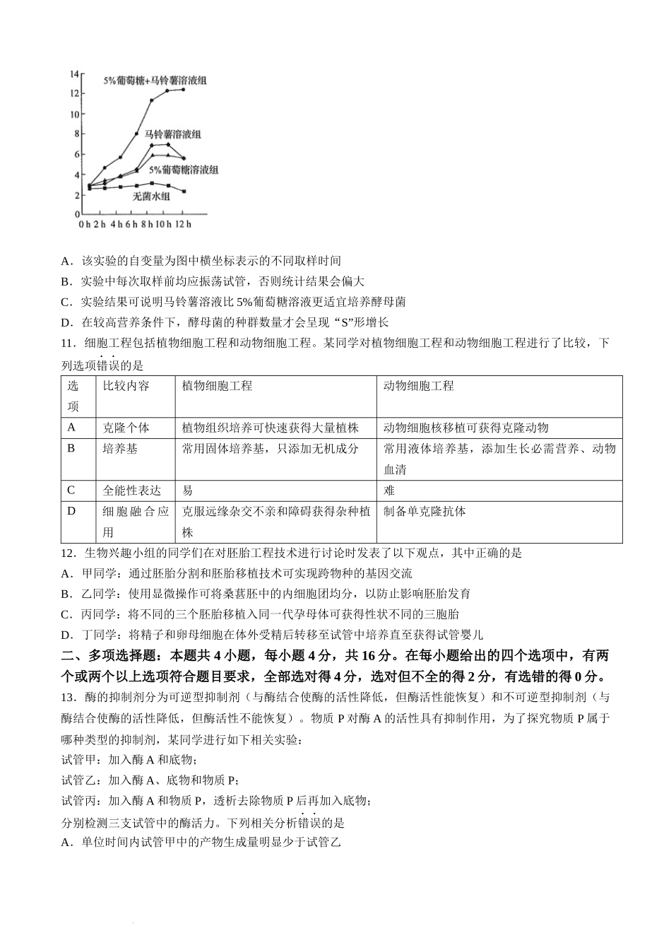 九师联盟2024届高三3月质量检测巩固卷（X-G）生物.docx_第3页