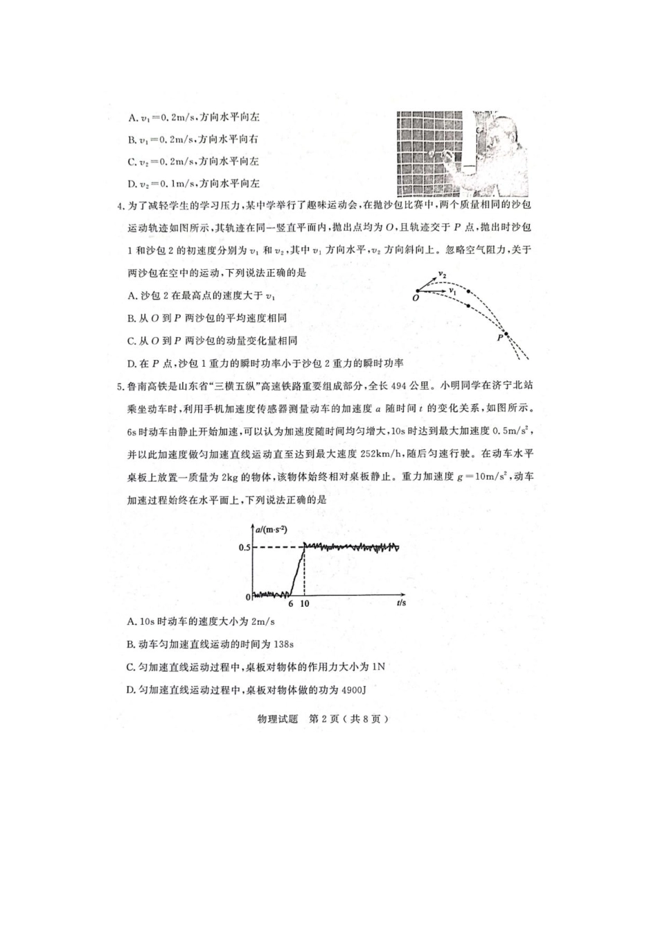 山东省济宁市2024届高三下学期3月一模考试 物理含答案.pdf_第2页