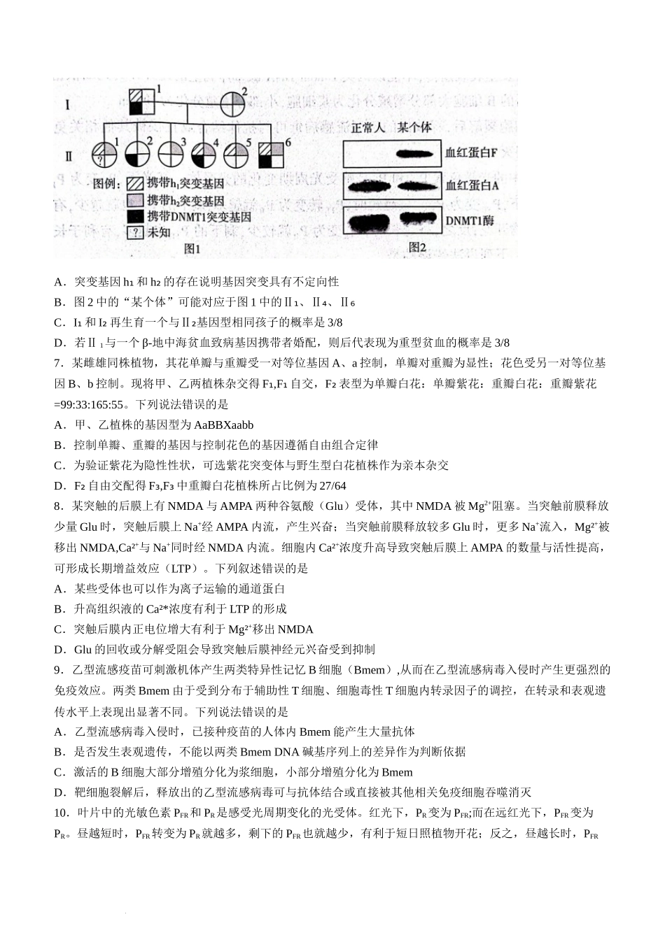 山东省临沂市2024届高三下学期3月一模考试生物试题(无答案).docx_第3页