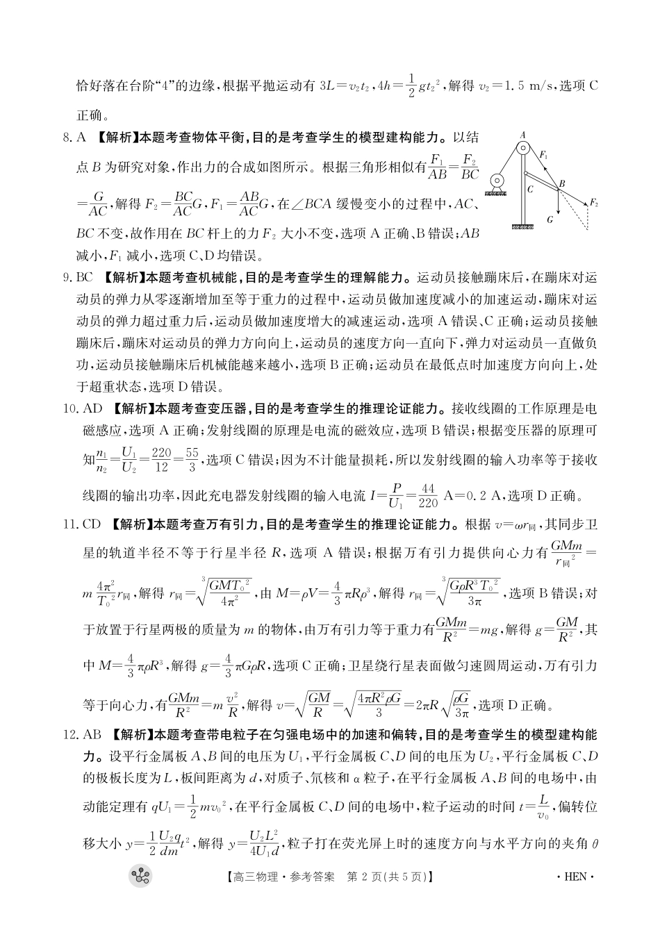 河南省部分重点中学2023-2024学年上学期高三11月大联考 物理答案.pdf_第2页