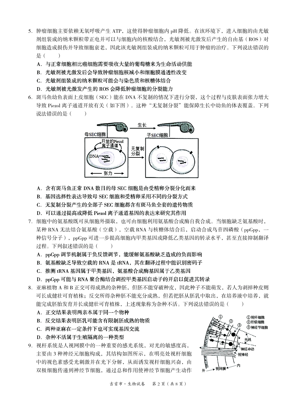 湖南省湘西州吉首市2024届高三上学期第二届中小学生教师解题大赛 生物.pdf_第2页