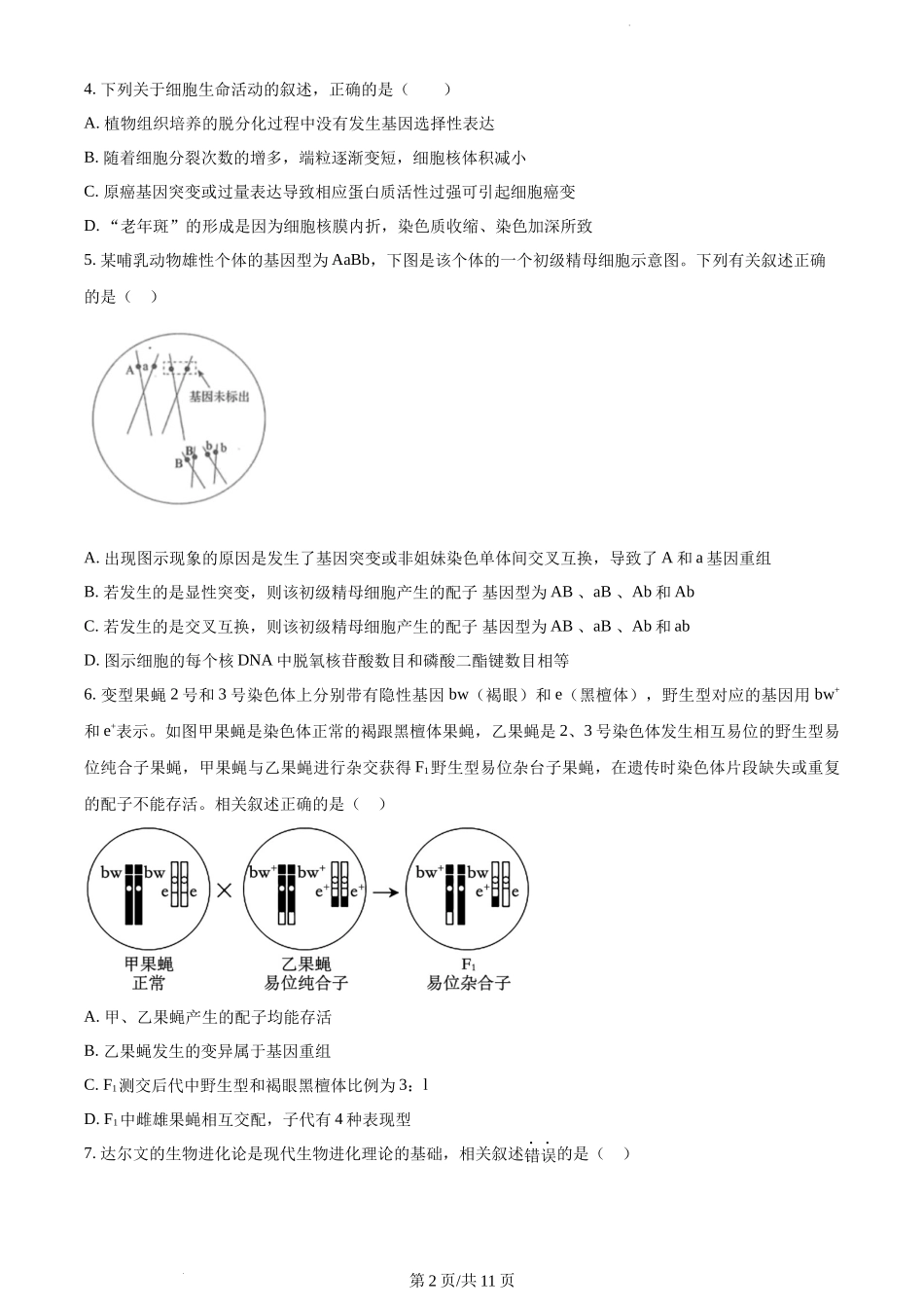 精品解析：江苏省泰州中学2023-2024学年高三上学期期初调研考试生物试题（原卷版）.docx_第2页