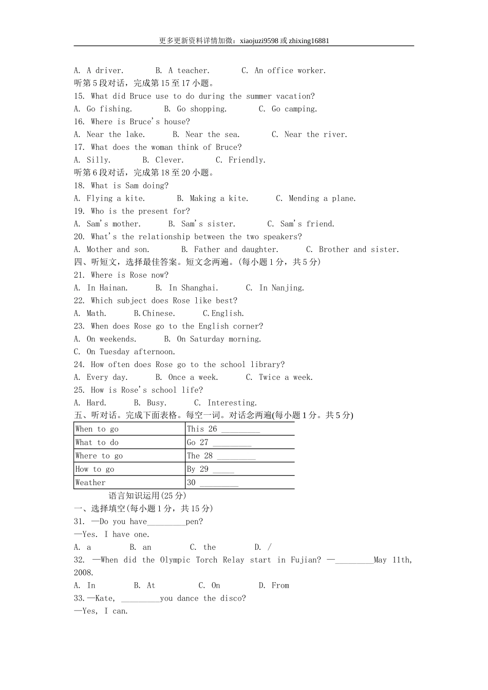 2008年福建省福州市中考英语真题及解析.doc_第2页