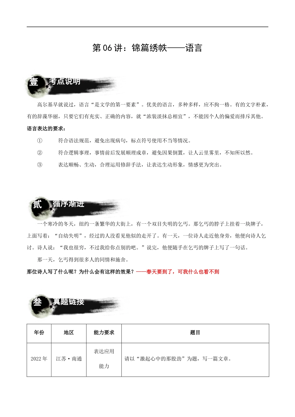 第06讲：锦篇绣帙——语言（讲解）-2023年中考语文记叙文写作必备满分技巧十讲（教师版）.docx_第1页
