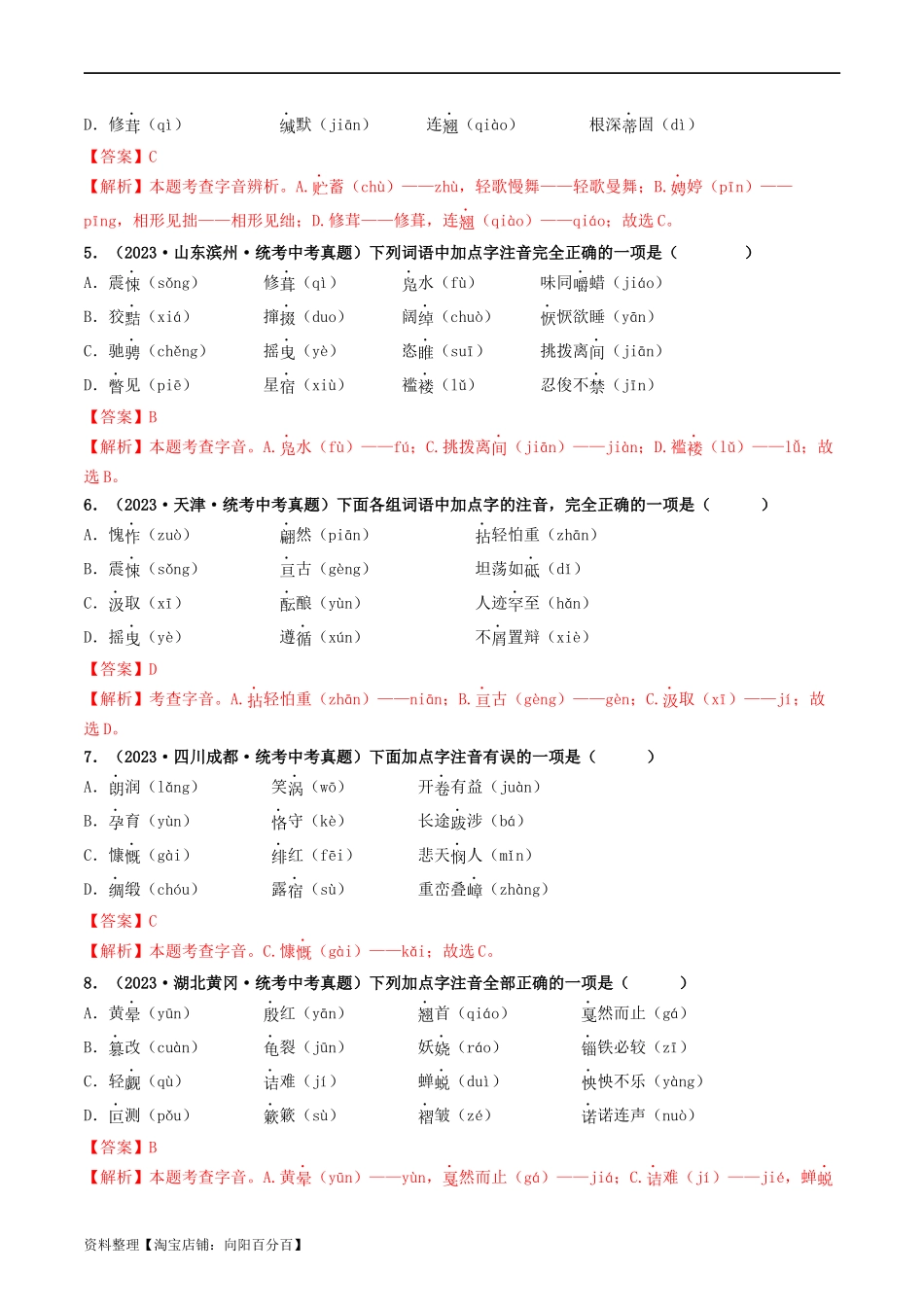 考点1  字音、字形（好题冲关）（解析版）.docx_第2页