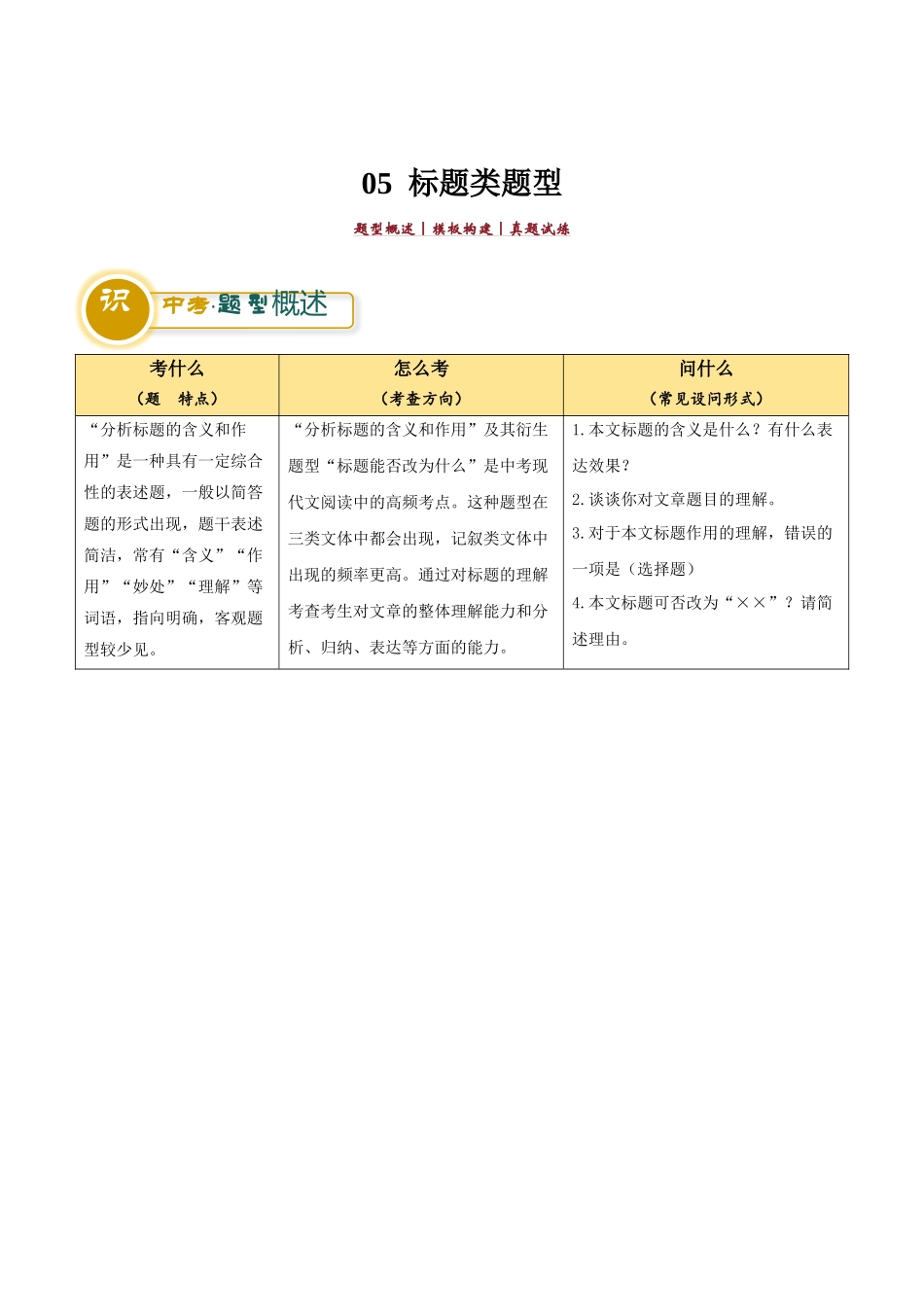 题型05  标题类题型（答题模板）（解析版）.docx_第1页