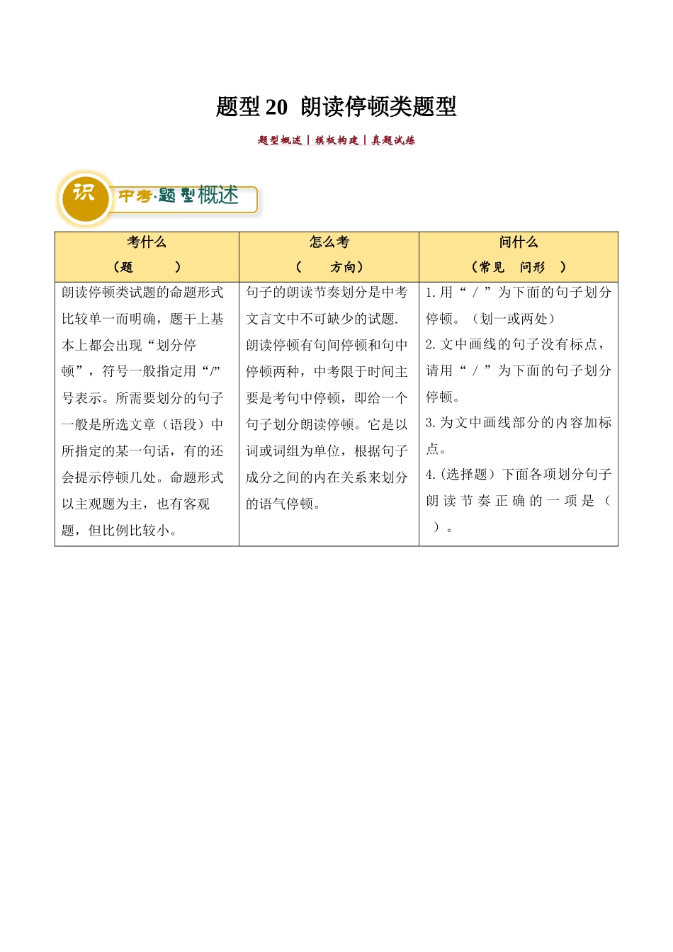 题型20  朗读停顿类题型（答题模板）（解析版）.docx_第1页