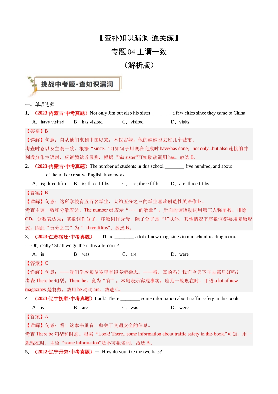 专题05 主谓一致（解析版）.docx_第1页