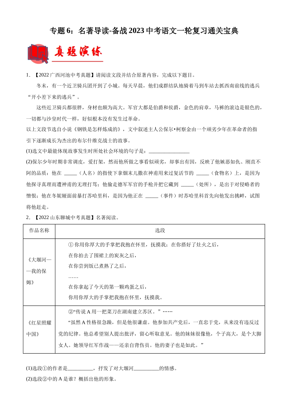 专题06：名著导读【专题检测】-备战2023中考语文一轮复习通关宝典（解析版）.docx_第1页