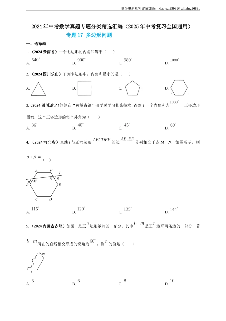 专题17 多边形问题（原卷版） .doc_第1页