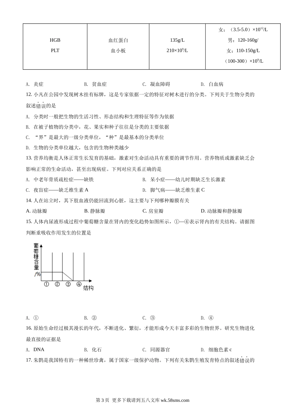 2022年四川省广安市中考生物真题（原卷版）.docx_第3页