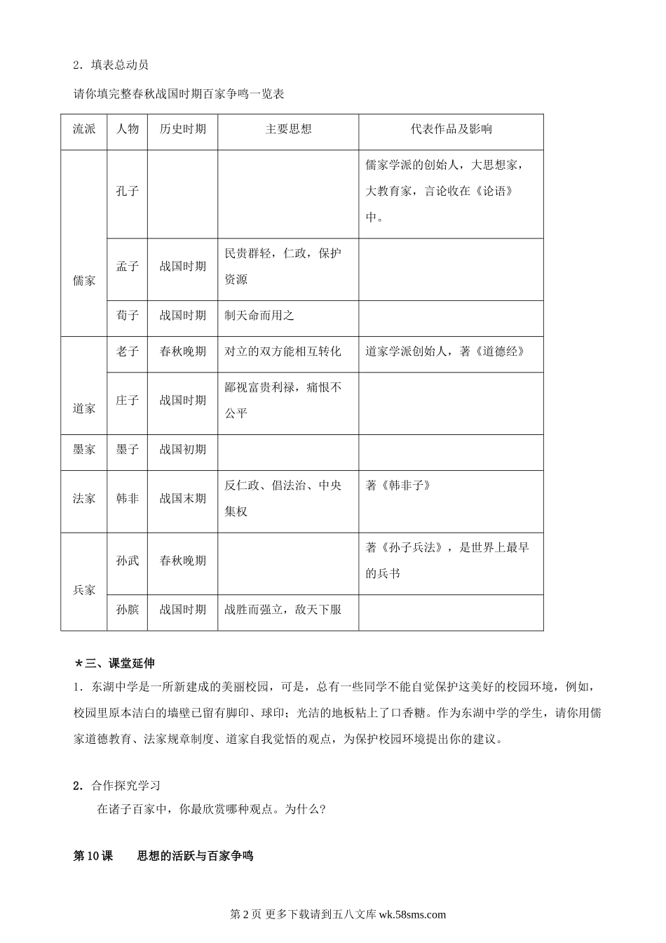 第10课《思想的活跃与百家争鸣》同步测试5（北师大版历史七上）.doc_第2页